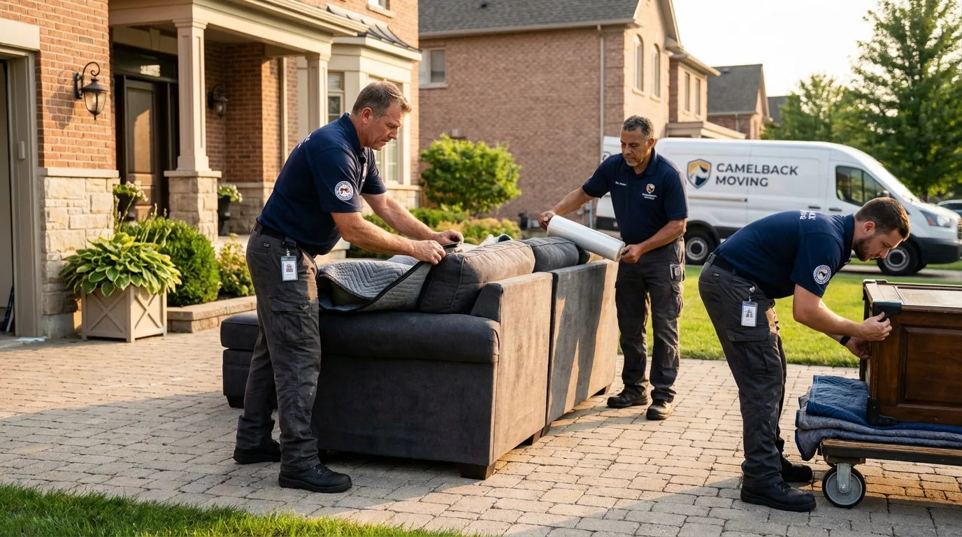 Large estate moving crew wrapping furniture in Indiana, PA